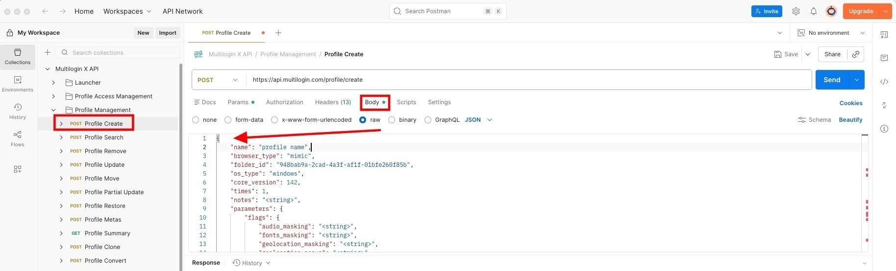 How to enable command flags for Mimic with Postman reference visual 5