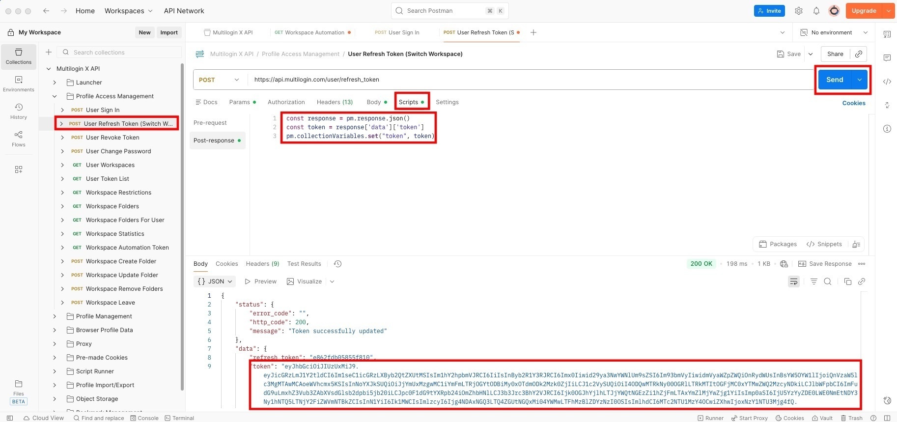 How to generate Multilogin automation tokens with Postman reference visual 3