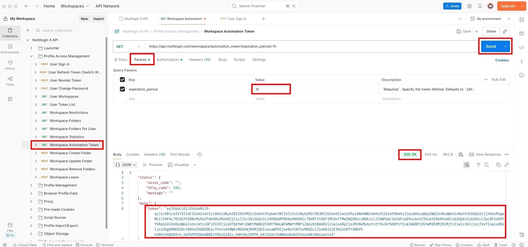 How to generate Multilogin automation tokens with Postman reference visual 4