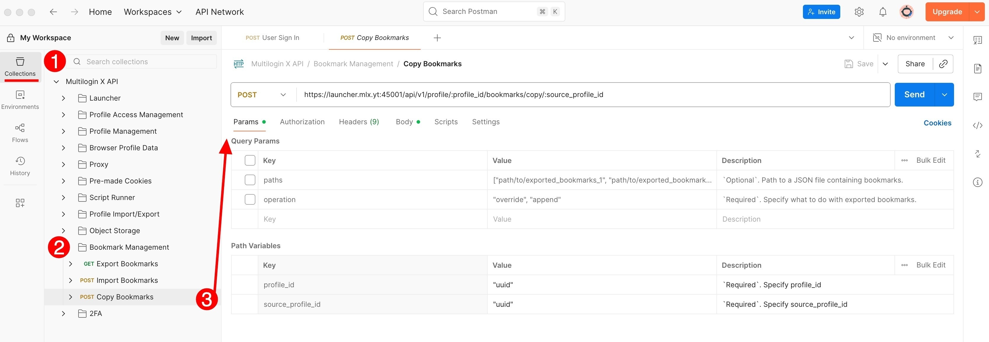 How to use bookmark manager in Multilogin reference visual 6
