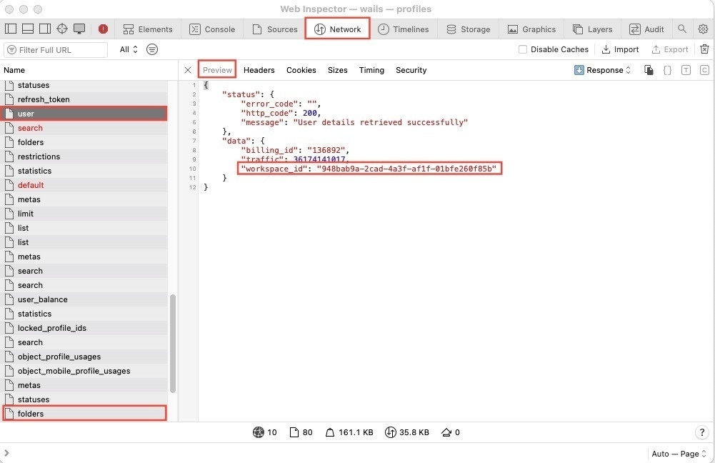 How to get profile, folder, and workspace IDs in DevTools reference visual 2