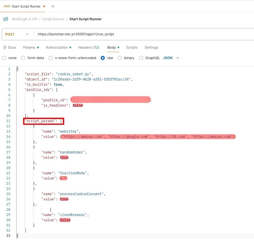 How to run CookieRobot using Script runner in Postman reference visual 2